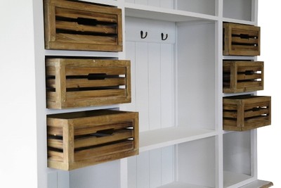 Casa Padrino Landhausstil Küchenschrank Antik Weiß / Naturfarben 160 x 43 x H. 218 cm - Massiver Küchenschrank