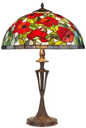 Casa Padrino Lámpara de Mesa Tiffany Diseño Rosas Bronce / Multicolor Ø 40 x Al. 60 cm - Lámpara Artesanal