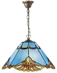 Casa Padrino Lámpara Colgante Tiffany Estilo Art Nouveau Azul / Multicolor Ø 40 x H. 92 cm - Luminaria artesanal de vidrio y metal