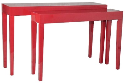 Casa Padrino Set de 2 mesas consola de lujo rojo - Muebles lacados hechos a mano - 130/112 x 34/27 x 80/75 cm Casa Padrino Set de 2 mesas consola de lujo rojo - Muebles lacados hechos a mano - 130/112 x 34/27 x 80/75 cm