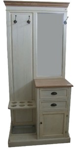 Casa Padrino Armario estilo casa de campo blanco antiguo / natural 93 x 43 x H. 200 cm con espejo y paragüeros