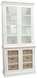Casa Padrino Vitrina estilo casa de campo, Blanco antiguo / Natural, 93 x 40 x Al. 200 cm
