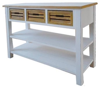 Casa Padrino Table console style maison de campagne avec 3 tiroirs Blanc antique / Naturel 115 x 41 x H. 87 cm