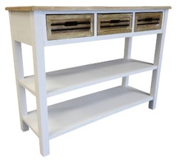 Casa Padrino Table console style maison de campagne avec 3 tiroirs Blanc antique / Naturel 115 x 41 x H. 87 cm Casa Padrino Table console style maison de campagne avec 3 tiroirs Blanc antique / Naturel 115 x 41 x H. 87 cm