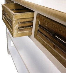Casa Padrino Table console style maison de campagne avec 3 tiroirs Blanc antique / Naturel 115 x 41 x H. 87 cm Casa Padrino Table console style maison de campagne avec 3 tiroirs Blanc antique / Naturel 115 x 41 x H. 87 cm