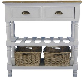 Casa Padrino Console de style maison de campagne avec 2 tiroirs et 2 paniers en rotin Blanc antique / Naturel 77 x 30 x H. 77 cm