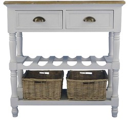Casa Padrino Console de style maison de campagne avec 2 tiroirs et 2 paniers en rotin Blanc antique / Naturel 77 x 30 x H. 77 cm