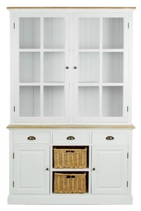 Casa Padrino Armario estilo casa de campo con 2 puertas de cristal, 2 cestas de mimbre, blanco antiguo / natural, 123 x 32 x H. 200 cm Casa Padrino Armario estilo casa de campo con 2 puertas de cristal, 2 cestas de mimbre, blanco antiguo / natural, 123 x 32 x H. 200 cm
