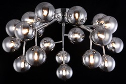 Casa Padrino Lampada da Soffitto di Lusso Argento Ø 75 x H. 25 cm - Lampada Moderna con 20 Paralumi Sferici