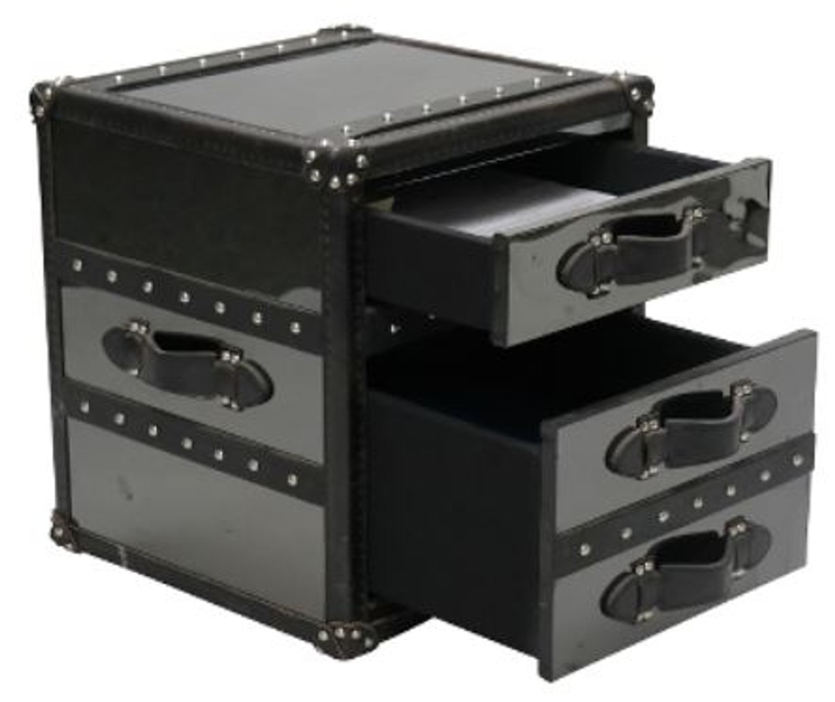 Casa Padrino luxury side table with 2 drawers black 52 x 48 x H. 50 cm - Handmade Side Table in Suitcase Look Casa Padrino luxury side table with 2 drawers black 52 x 48 x H. 50 cm - Handmade Side Table in Suitcase Look