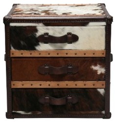 Casa Padrino Mesa auxiliar de lujo tipo baúl con 3 cajones Marrón / Blanco 63 x 60 x A. 67 cm