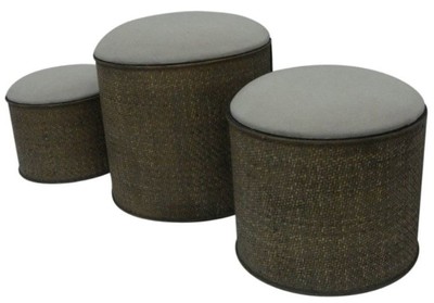 Casa Padrino Country House Style Stool Set of 3 - Handcrafted Seats with Storage in Dark Brown and Beige, Ø 31/36/41 cm