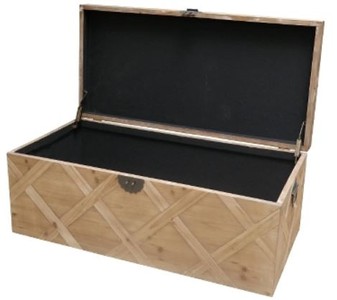 Casa Padrino Landhausstil Truhe Naturfarben 100 x 48 x H. 40 cm - Handgefertigte Holztruhe in Parkettoptik