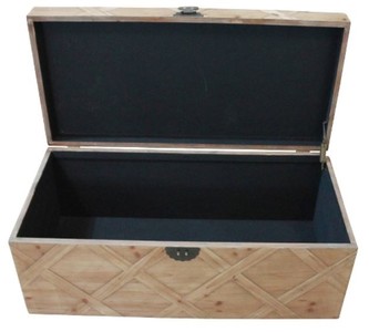 Casa Padrino Landhausstil Truhe Naturfarben 100 x 48 x H. 40 cm - Handgefertigte Holztruhe in Parkettoptik