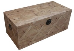 Casa Padrino Cassapanca Stile Country Naturale 100 x 48 x H. 40 cm - Baule in Legno Fatto a Mano Effetto Parquet