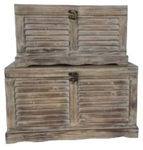 Casa Padrino Landhausstil Truhen 2er Set Naturfarben - Handgefertigte Holztruhen mit Lamellenoptik 
