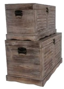 Casa Padrino Landhausstil Truhen 2er Set Naturfarben - Handgefertigte Holztruhen mit Lamellenoptik 