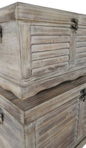 Casa Padrino Landhausstil Truhen 2er Set Naturfarben - Handgefertigte Holztruhen mit Lamellenoptik 