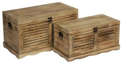 Casa Padrino set di 2 bauli in stile rustico colore naturale - Bauli in legno fatti a mano con ottica a listelli