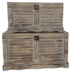 Casa Padrino ensemble de 2 coffres de style campagnard couleur naturelle - Coffres en bois faits main avec aspect lamellé