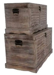 Casa Padrino ensemble de 2 coffres de style campagnard couleur naturelle - Coffres en bois faits main avec aspect lamellé