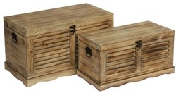 Casa Padrino ensemble de 2 coffres de style campagnard couleur naturelle - Coffres en bois faits main avec aspect lamellé