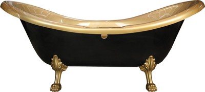 Pompöös by Casa Padrino Luxus Badewanne Deluxe von Harald Glööckler Schwarz / Gold / Gold 2020mm mit goldfarbenen Löwenfüssen