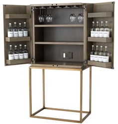 Casa Padrino Armoire à vin de luxe à 2 portes en brun et laiton 81,5 x 50,5 x H. 168 cm