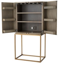 Casa Padrino Armoire à vin de luxe à 2 portes en brun et laiton 81,5 x 50,5 x H. 168 cm