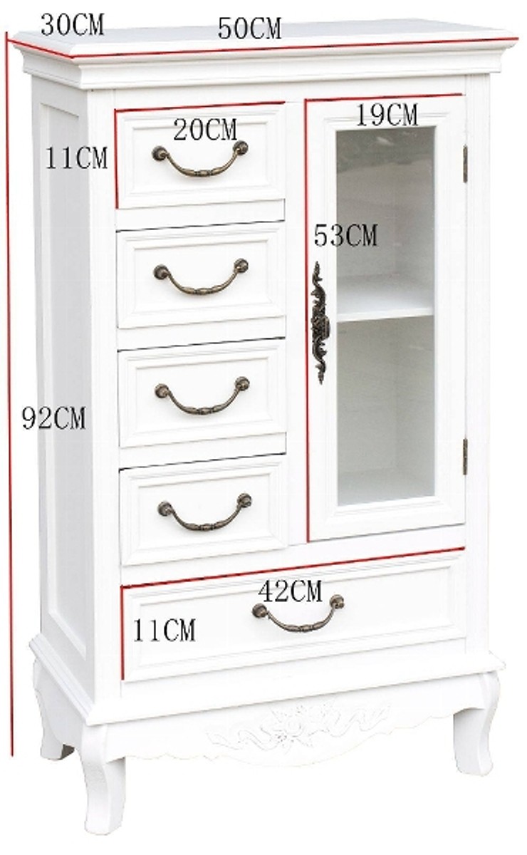 Casa Padrino country style cabinet with door and 5 drawers white 50 x 30 x H. 92 cm - Handcrafted Small Living Room Cabinet in Country Style Casa Padrino country style cabinet with door and 5 drawers white 50 x 30 x H. 92 cm - Handcrafted Small Living Room Cabinet in Country Style