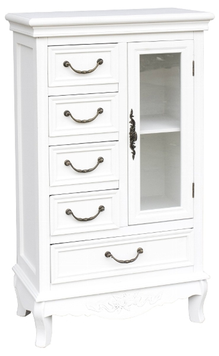 Casa Padrino country style cabinet with door and 5 drawers white 50 x 30 x H. 92 cm - Handcrafted Small Living Room Cabinet in Country Style Casa Padrino country style cabinet with door and 5 drawers white 50 x 30 x H. 92 cm - Handcrafted Small Living Room Cabinet in Country Style