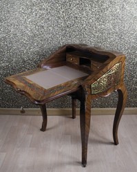 Casa Padrino Scrivania Barocca Segretario Mogano Marrone con Intarsi Boulle L 74 x A 91 x P 38 cm - Stile Antico