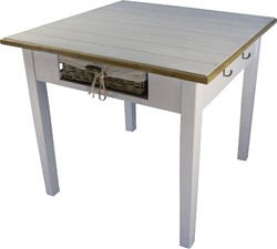 Casa Padrino Mesa de comedor estilo casa de campo blanco / natural 90 x 90 x H. 78 cm con 2 cestas de ratán