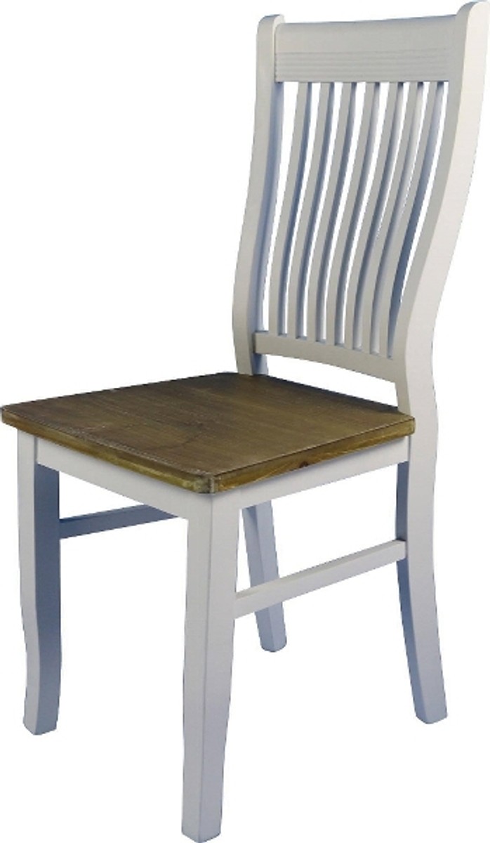 Casa Padrino Country House Style Dining Chair White / Natural 44 x 51 x H. 93 cm - Solid Wood Furniture Casa Padrino Country House Style Dining Chair White / Natural 44 x 51 x H. 93 cm - Solid Wood Furniture