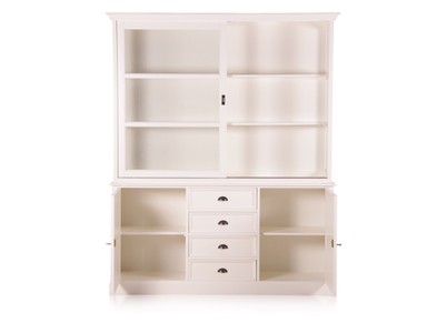 Casa Padrino Landhausstil Wandschrank Antik Weiß mit 2 Türen und 4 Schubladen 185 x 43 x H. 225 cm - Landhausstil Möbel 