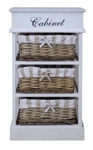 Casa Padrino Landhausstil Kommode mit 3 Rattankörben, Weiß / Naturfarben, 38 x 28 x H. 70 cm