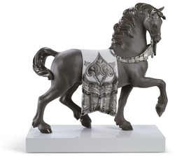 Casa Padrino Cheval Royal de Luxe en Porcelaine Gris / Argent 40 x H. 42 cm - Figurine Décorative Faite à la Main