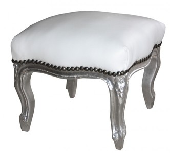 Casa Padrino Barock Fusshocker Hocker Weiß Silber Kunstleder Lederoptik Baroque Foot Stool White Silver Interior Furniture Möbel Antik Casa Padrino Barock Fusshocker Hocker Weiß Silber Kunstleder Lederoptik Baroque Foot Stool White Silver Interior Furniture Möbel Antik