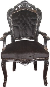Casa Padrino Silla de comedor barroca con reposabrazos, madera maciza negro / terciopelo negro, 108 x 53 x 57 cm Casa Padrino Silla de comedor barroca con reposabrazos, madera maciza negro / terciopelo negro, 108 x 53 x 57 cm