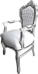 Casa Padrino Barock Esszimmer Stuhl mit Armlehnen Armlehnstuhl Luxury Möbel Interior Antik Stil Weiß Silber White Silver Casa Padrino Barock Esszimmer Stuhl mit Armlehnen Armlehnstuhl Luxury Möbel Interior Antik Stil Weiß Silber White Silver