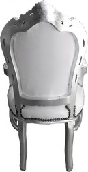 Casa Padrino Barock Esszimmer Stuhl mit Armlehnen Armlehnstuhl Luxury Möbel Interior Antik Stil Weiß Silber White Silver Casa Padrino Barock Esszimmer Stuhl mit Armlehnen Armlehnstuhl Luxury Möbel Interior Antik Stil Weiß Silber White Silver