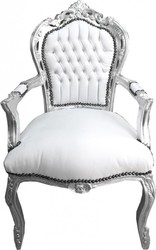 Casa Padrino Barock Esszimmer Stuhl mit Armlehnen Armlehnstuhl Luxury Möbel Interior Antik Stil Weiß Silber White Silver Casa Padrino Barock Esszimmer Stuhl mit Armlehnen Armlehnstuhl Luxury Möbel Interior Antik Stil Weiß Silber White Silver