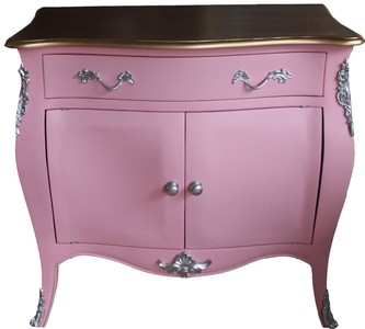 Casa Padrino Barock Kommode Rosa / Braun mit einer Schublade und 2 Türen H. 88 cm - Handgefertigt aus Massivholz-  Limited Edition
