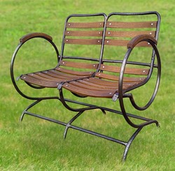 Casa Padrino Nostalgic Garden Bench Brown 100 x 70 cm - Art Nouveau Seat with Armrests