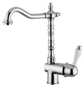 Casa Padrino Grifo de cocina retro Art Nouveau monomando plata / blanco Alt. 28,5 cm
