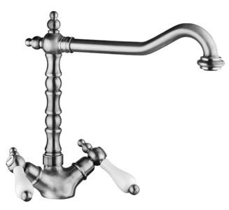 Casa Padrino Grifo de cocina Art Nouveau bimando Plata / Blanco H. 26,5 cm - Grifería de lujo para fregadero