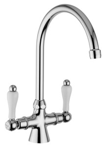 Casa Padrino Grifo de cocina Art Nouveau Retro mezclador dos mandos plata / blanco A. 30,5 cm