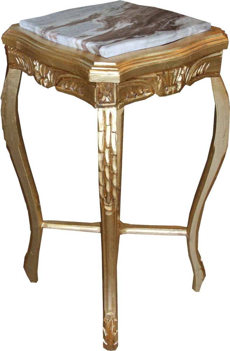 Casa Padrino Barock Beistelltisch Eckig Gold mit Marmorplatte 40 x 40 x H 72.5 cm Antik Stil - Telefon Blumen Tisch Casa Padrino Barock Beistelltisch Eckig Gold mit Marmorplatte 40 x 40 x H 72.5 cm Antik Stil - Telefon Blumen Tisch
