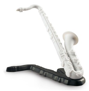 Casa Padrino Lujosa Escultura de Saxofón de Porcelana Blanco / Negro 13 x H. 7 cm - Figura decorativa de instrumento musical