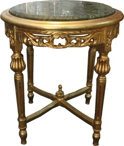 Mesa de centro barroca Mesa redonda con techo de mármol dorado / verde - Muebles de mesa de estilo antiguo H 53 cm de ancho 45 cm